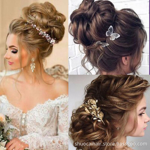 High Quality 2 Plastic Comb Clip In Curly Synthetic Hair Pieces Chignon Hair Bang With Gold Bun Extension Hair Accessories